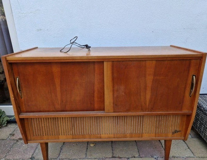 Vintage audiomeubel met Telefunken platenspeler en radio, Antiek en Kunst, Ophalen