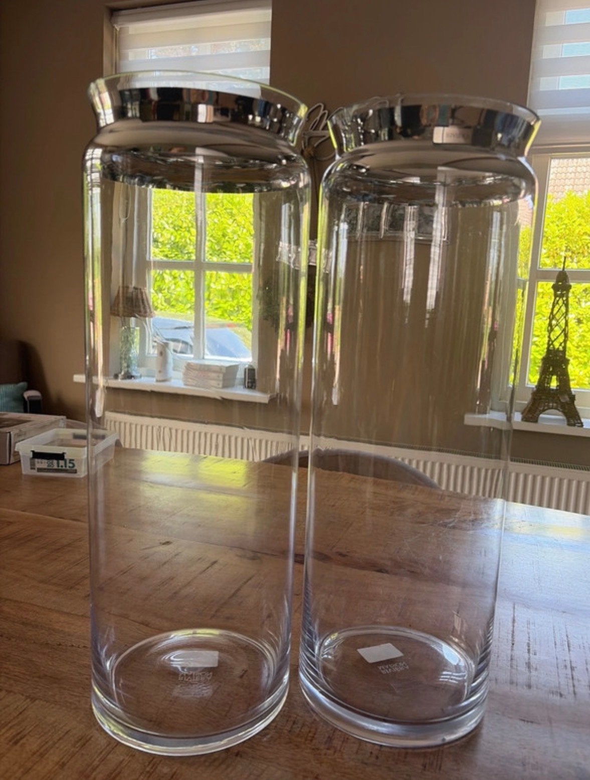 2x Riviera Maison Odalisque Vase Silver - Glazen Vazen, Ophalen of Verzenden, Zo goed als nieuw, Transparant, Glas
