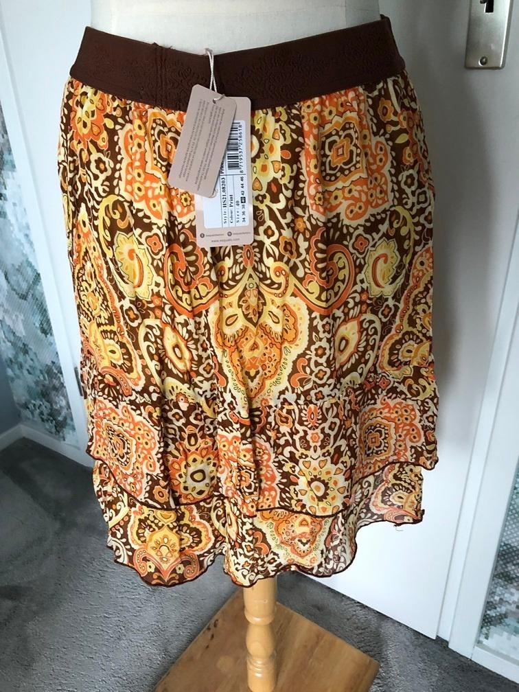 Nieuwe voile strokenrok v Esqualo mt L 40 bruin/geel/oranje, Maat 38/40 (M), Bruin, Ophalen of Verzenden, Boven de knie