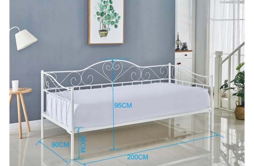 Wit metalen bedbank 90x200 cm -gebruikt, Gebruikt, 90 cm, Eenpersoons, Wit