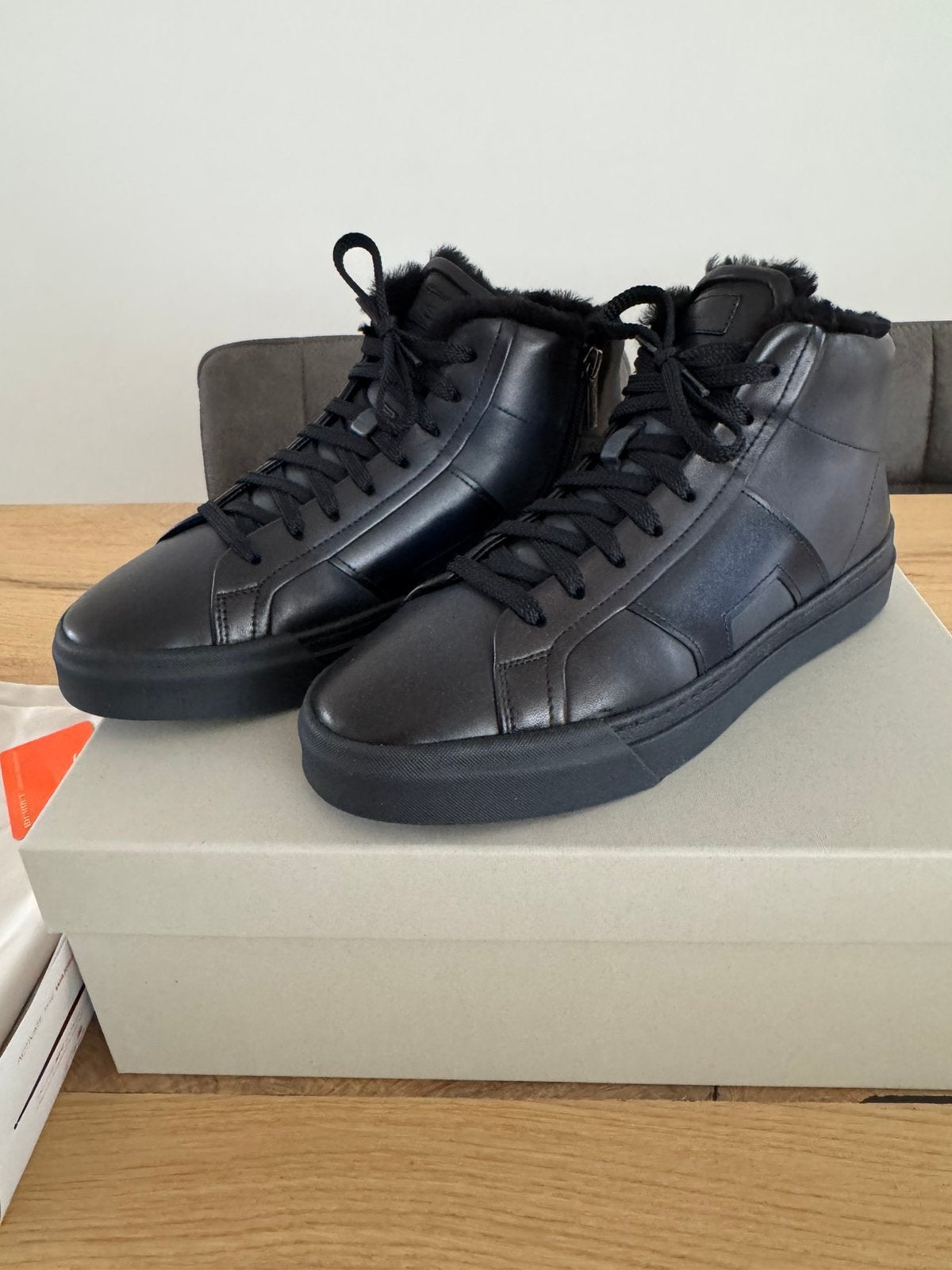 Santoni DBS sneakers halfhoog in blauw leder en wol gevoerd, Blauw, Nieuw, Ophalen of Verzenden, Sneakers of Gympen