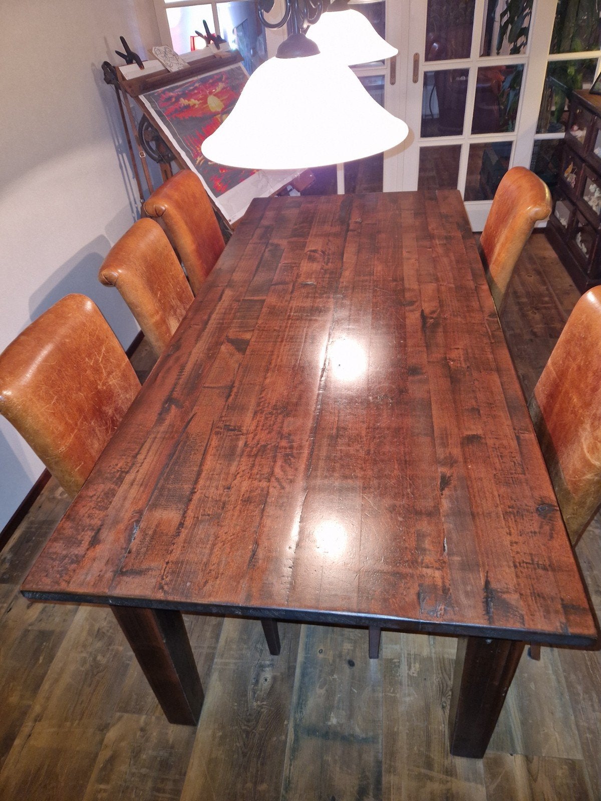 Koloniale eettafel massief hout 210x95x77 cm (6-8 pers.), Ophalen, Gebruikt, Koloniaal, 200 cm of meer