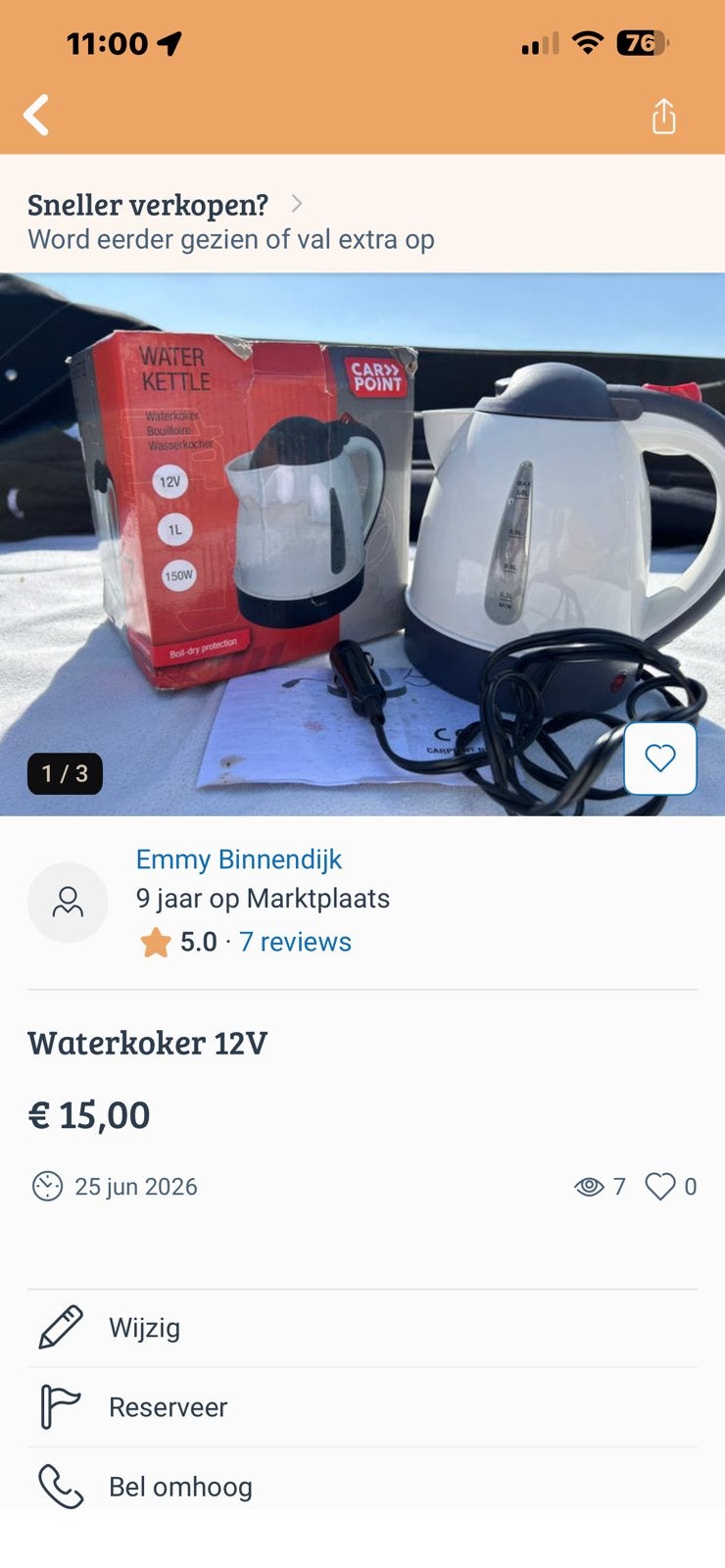 Waterkoker 12V, Witgoed en Apparatuur, Waterkokers, 1 tot 2 liter, Ophalen, Zo goed als nieuw