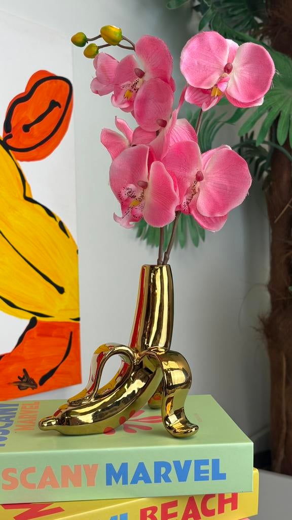 HouseVitamin goud keramiek banaan vaas Adler stijl solifleur, ., Nieuw, Steen/keramiek, .
