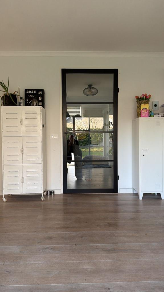 Zwarte industriele opdek   binnendeur met glas, 80 tot 100 cm, Binnendeur, Ophalen of Verzenden, Zo goed als nieuw