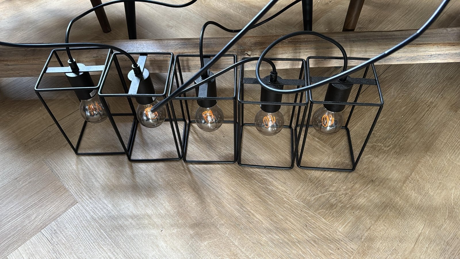 Zwarte industriële hanglamp met 5 kooien en E27 fitting, Ophalen, Zo goed als nieuw, Metaal, E27 (groot)