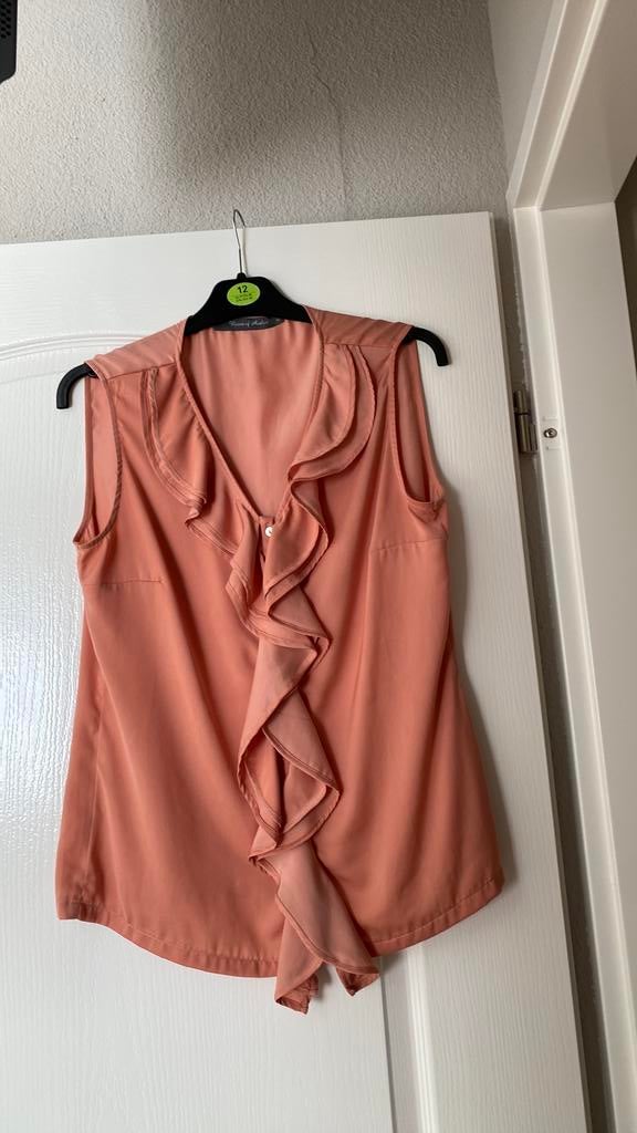 Blouse met roezel Zalmkleur Maat 42 Rozes of Avalon, Ophalen of Verzenden, Zo goed als nieuw, Maat 42/44 (L), Overige kleuren
