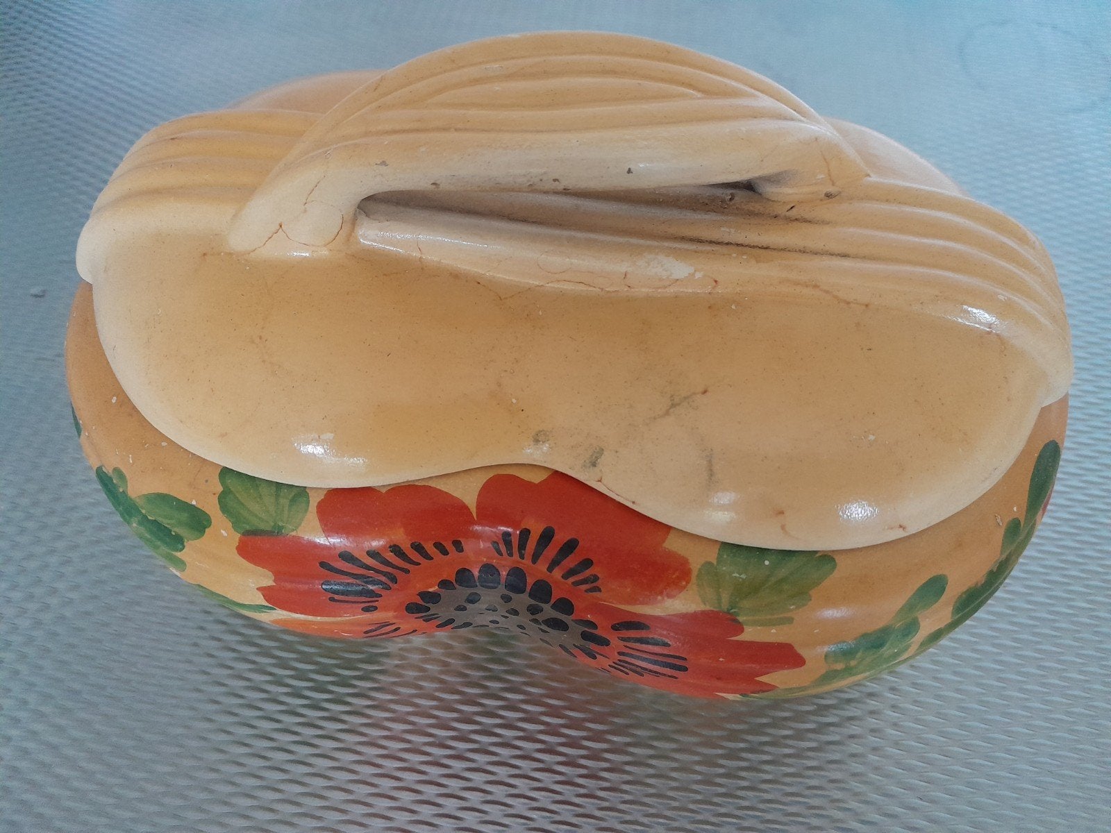 Oude handgeschilderde koektrommel met bloemmotief, Ophalen of Verzenden