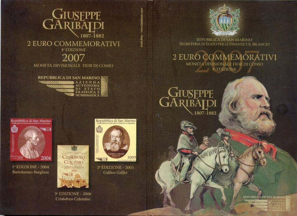 2 Euro San Marino 2007 0 Guiseppe Garibaldi - BU Blister, Verzenden, San Marino, 2 euro, Losse munt
