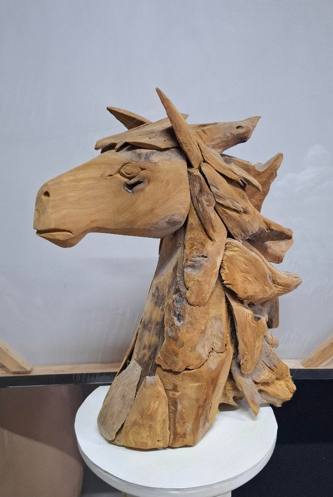 Teakhouten paarden hoofd., Ophalen, Zo goed als nieuw