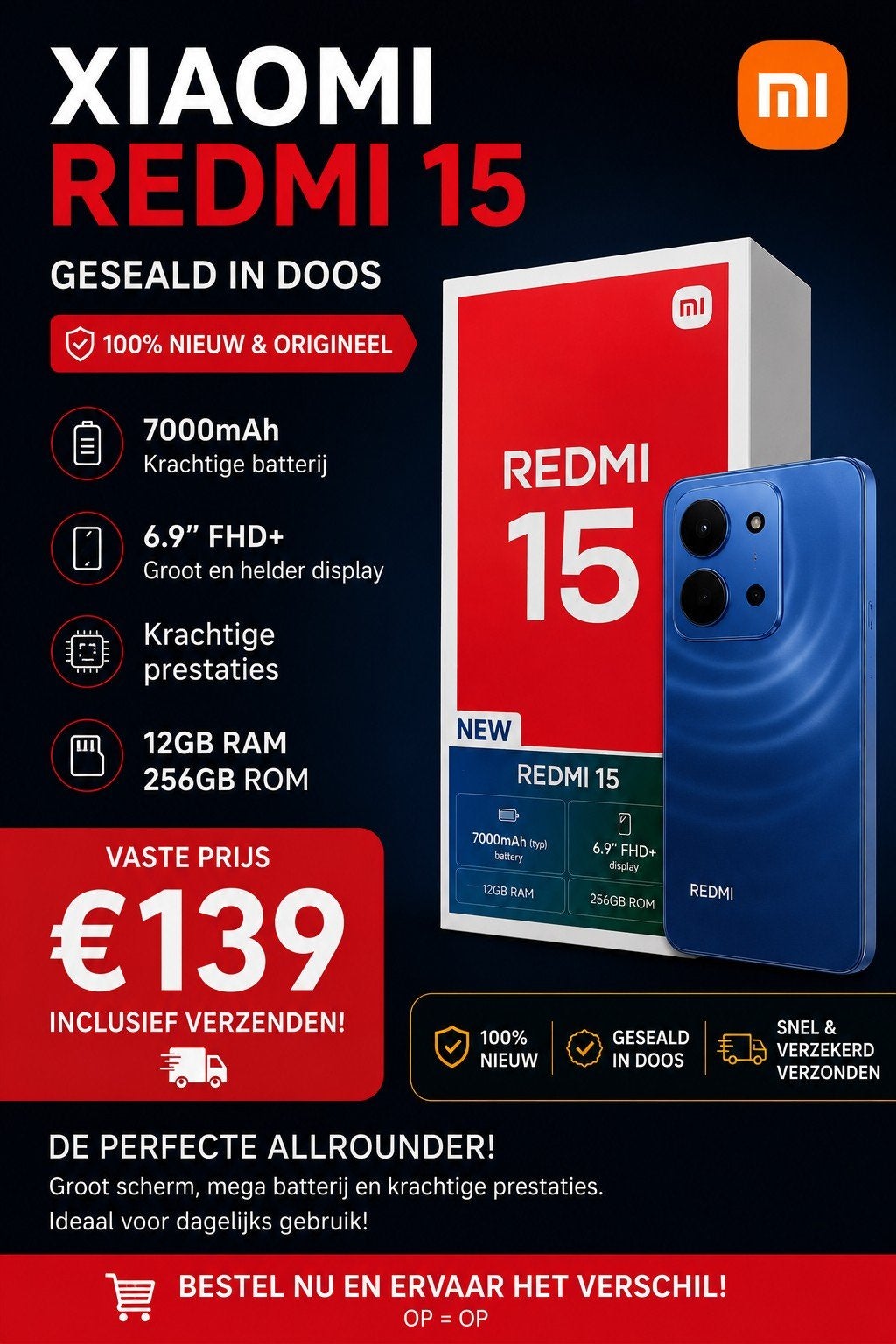Xiaomi Redmi 15 – Nieuw & geseald 256 gb, Ophalen of Verzenden, Nieuw