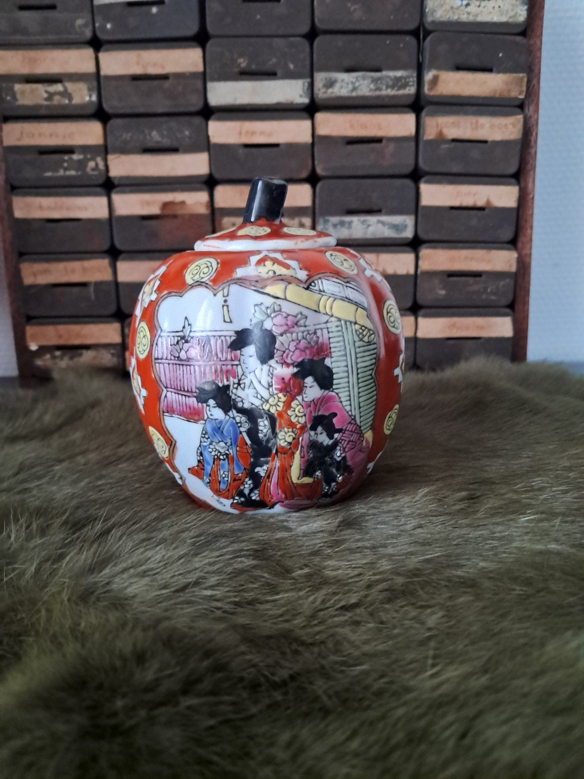 Vintage Chinees Gember potje met Geisha decoratie, Ophalen of Verzenden