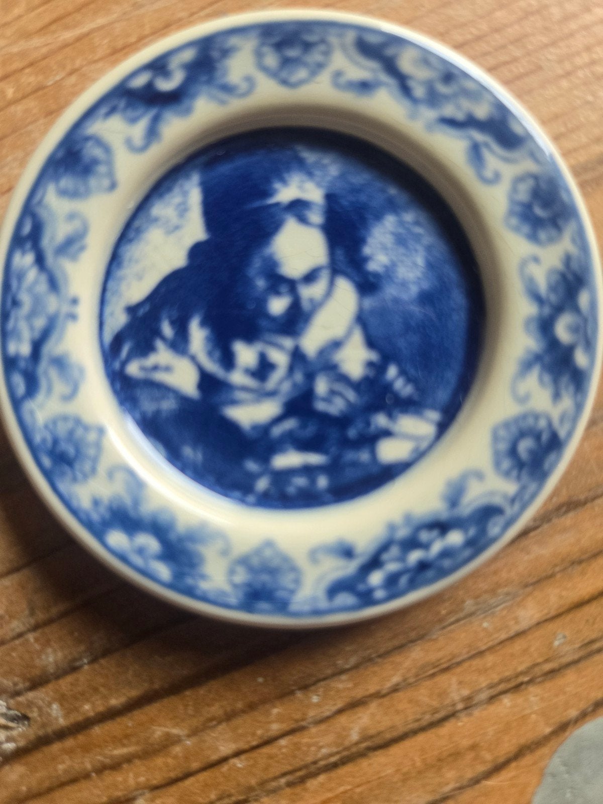 Delfts Blauw Miniatuur Bordje met Portret, 5 cm, Ophalen of Verzenden