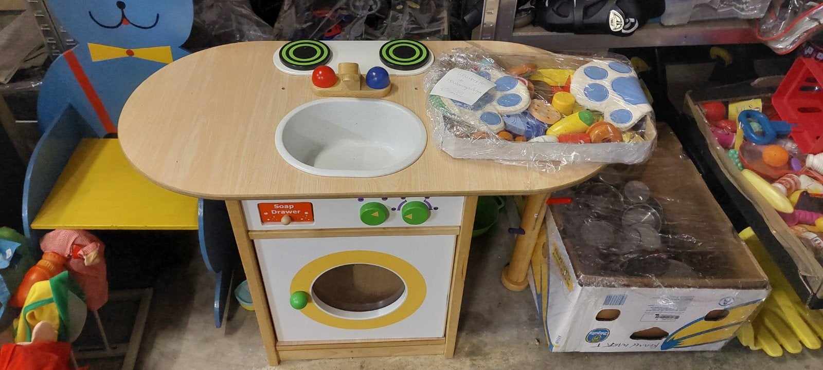 Houten speelkeukentje met wasmachine en accessoires, Ophalen