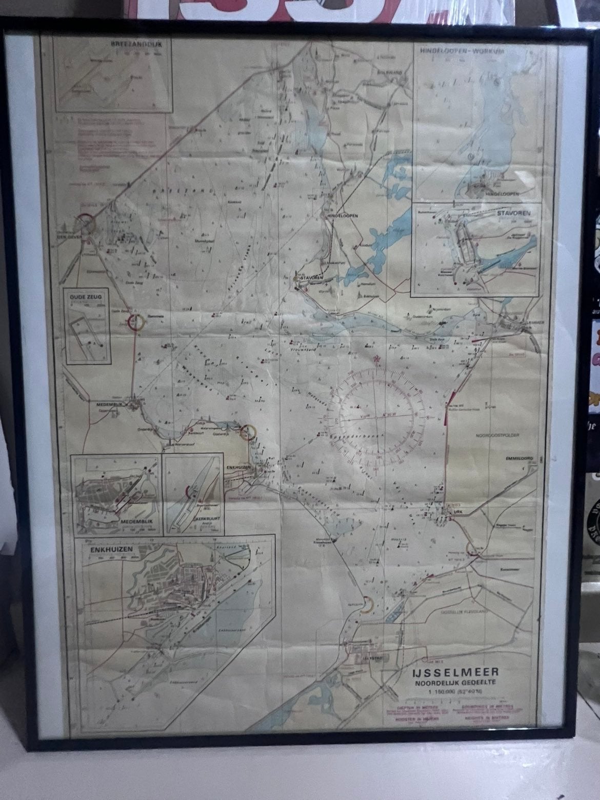 Ingelijste IJsselmeer zeekaart (Noordelijk Gedeelte)1960-70, Boeken, Gelezen, Ophalen of Verzenden, Landkaart, 1800 tot 2000