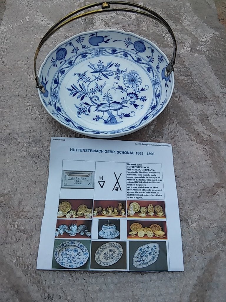 Zwiebelmuster, Gebakschaal met verzilverde hengsel, Antiek en Kunst, Ophalen of Verzenden