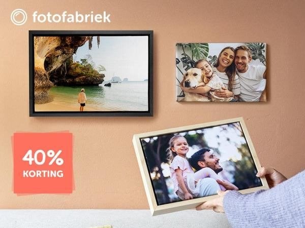 Fotofabriek 40% kortingsbon fotoboek wand decoratie canvas, Eén persoon, Kortingsbon