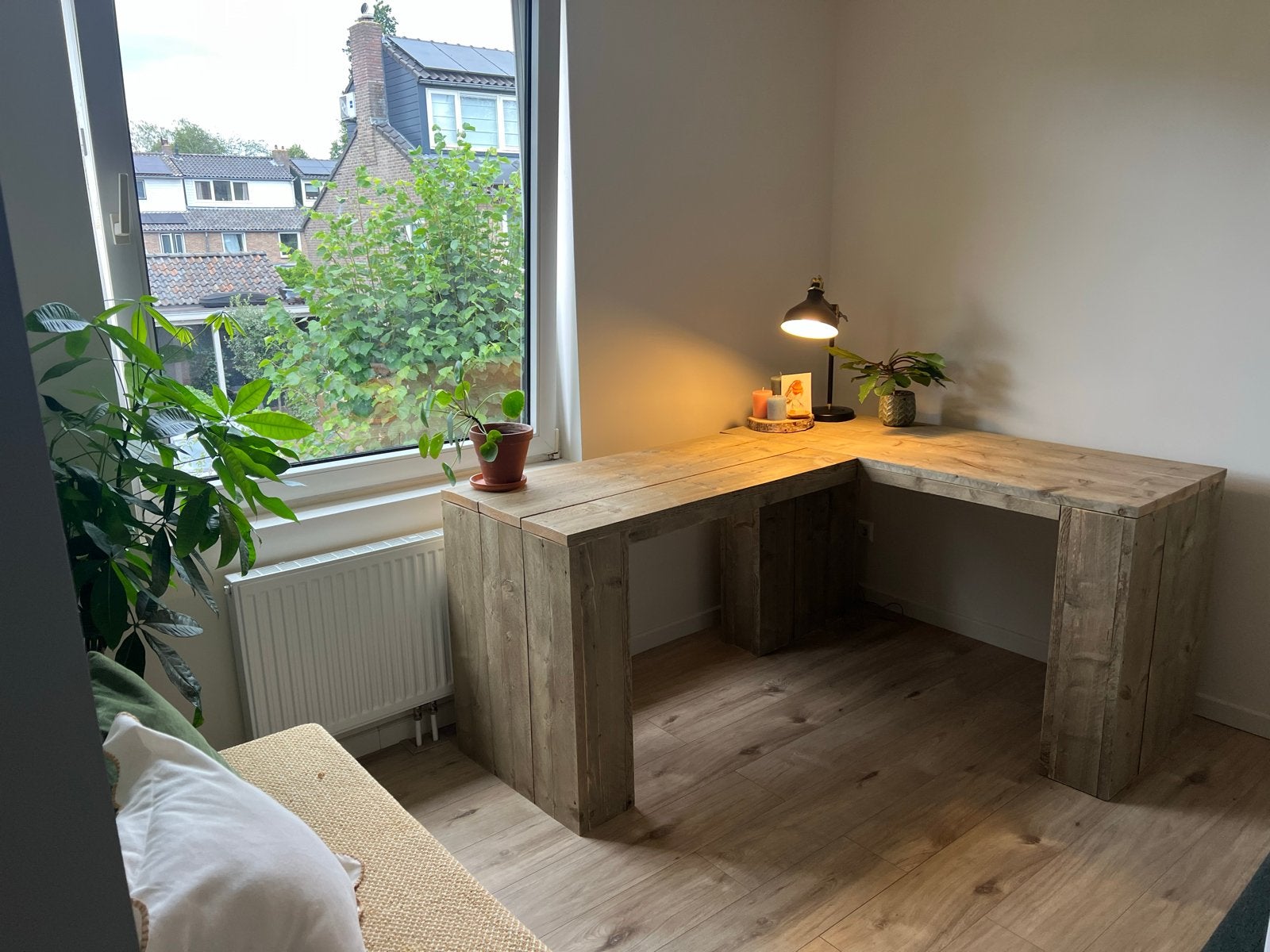 Groot steigerhouten bureau, Ophalen, Opbergruimte, Hout, Hoekbureau