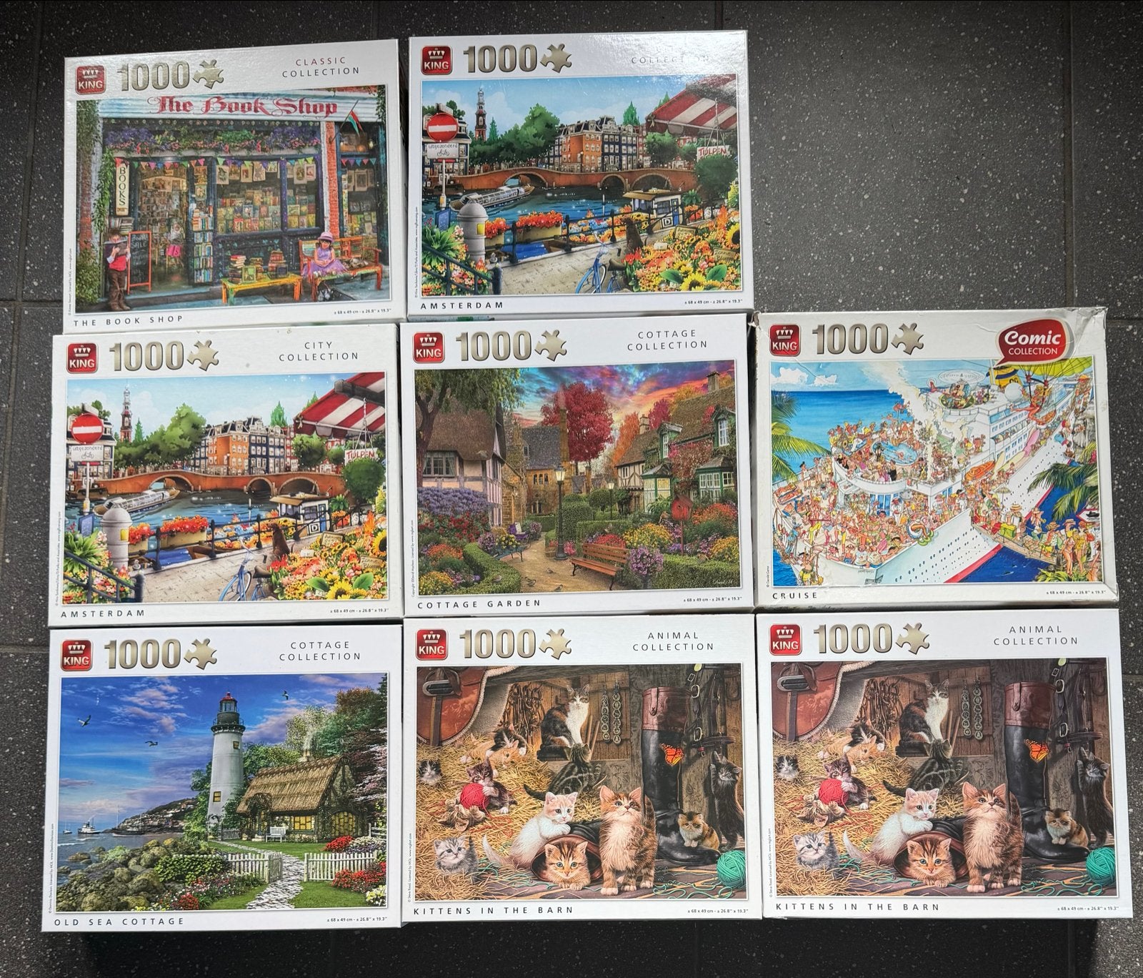 8 King Legpuzzels van 1000 stukjes - Diverse collecties, Ophalen, 500 t/m 1500 stukjes, Gebruikt, Legpuzzel