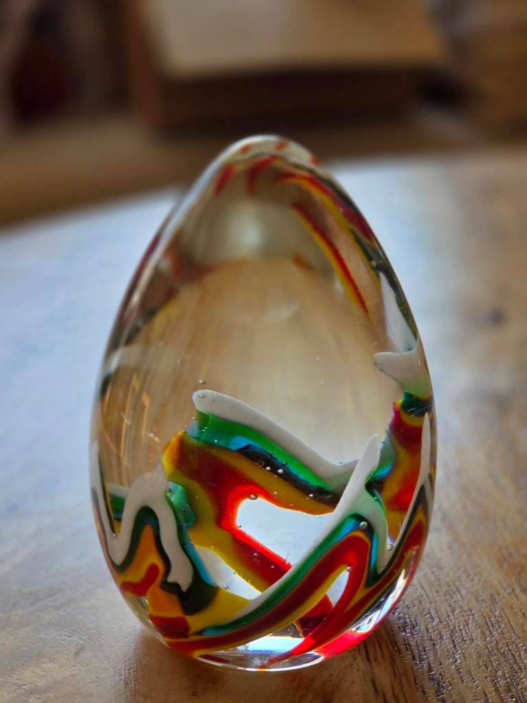Handgeblazen Glazen Ei Murano Stijl Presse Papier,regenboog, Ophalen of Verzenden