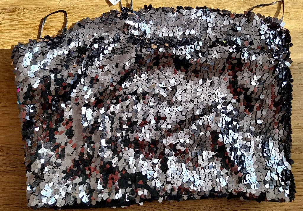 Stradivarius Top Bandeau Strapless Pailletten Glitter Zilver, Maat 38/40 (M), Nieuw, Ophalen of Verzenden, Zonder mouw