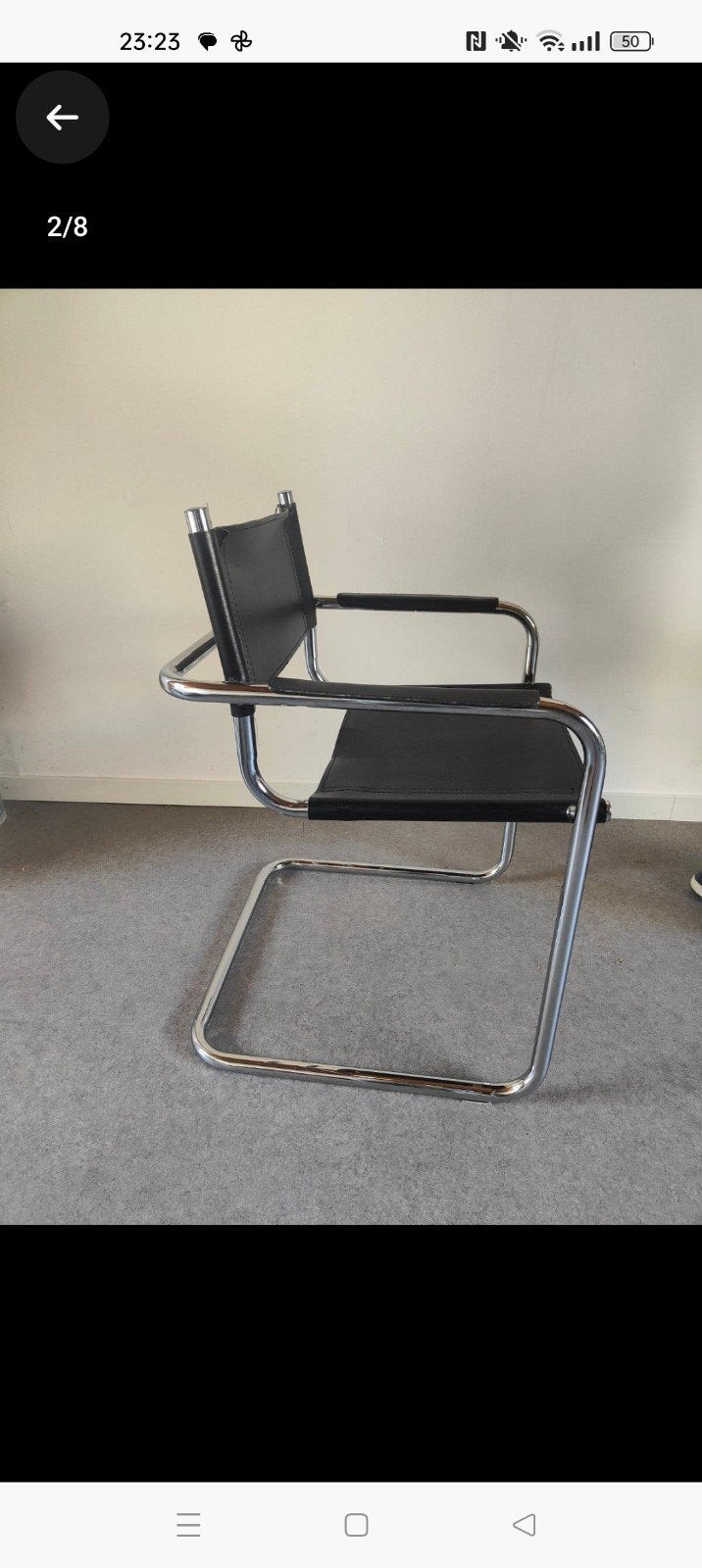 Vintage Buisframe Stoel - Zwart Leer / Chroom, Huis en Inrichting, Stoelen, Ophalen, Gebruikt, Zwart, Leer