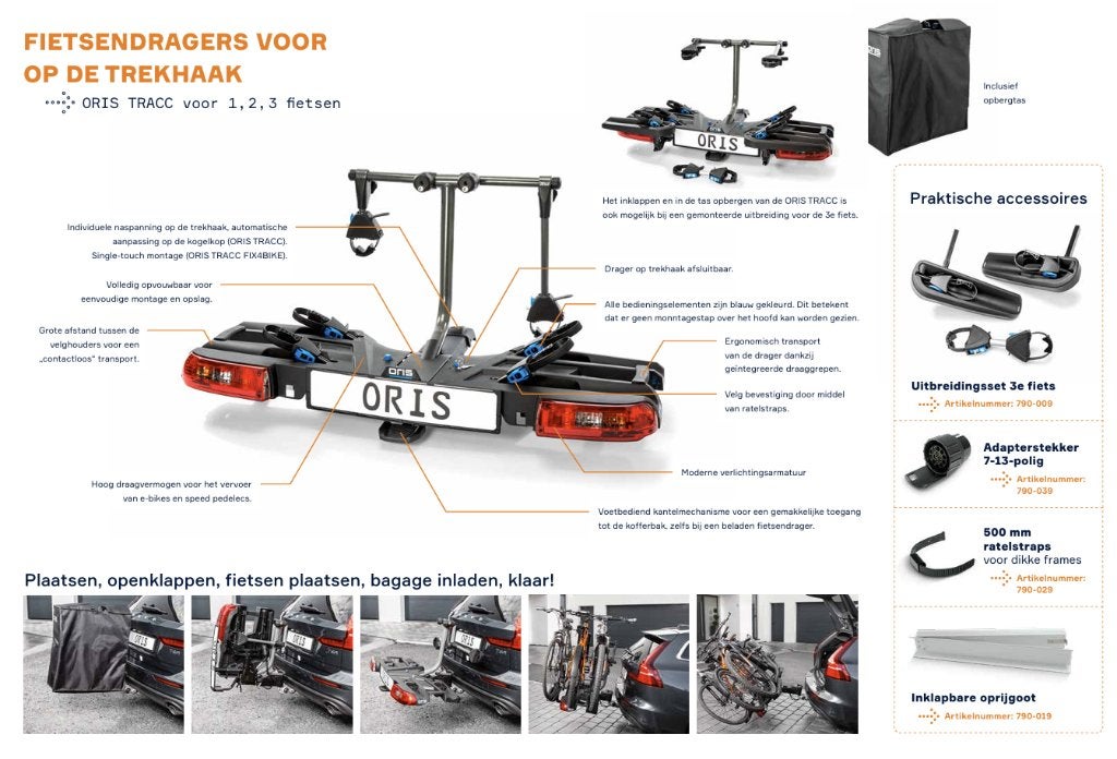 NIEUW IN DOOS: ORIS TRACC Fietsendrager (700-002) + Hoes, Auto diversen, Fietsendragers, Ophalen, Nieuw, 2 fietsen, Trekhaakdrager