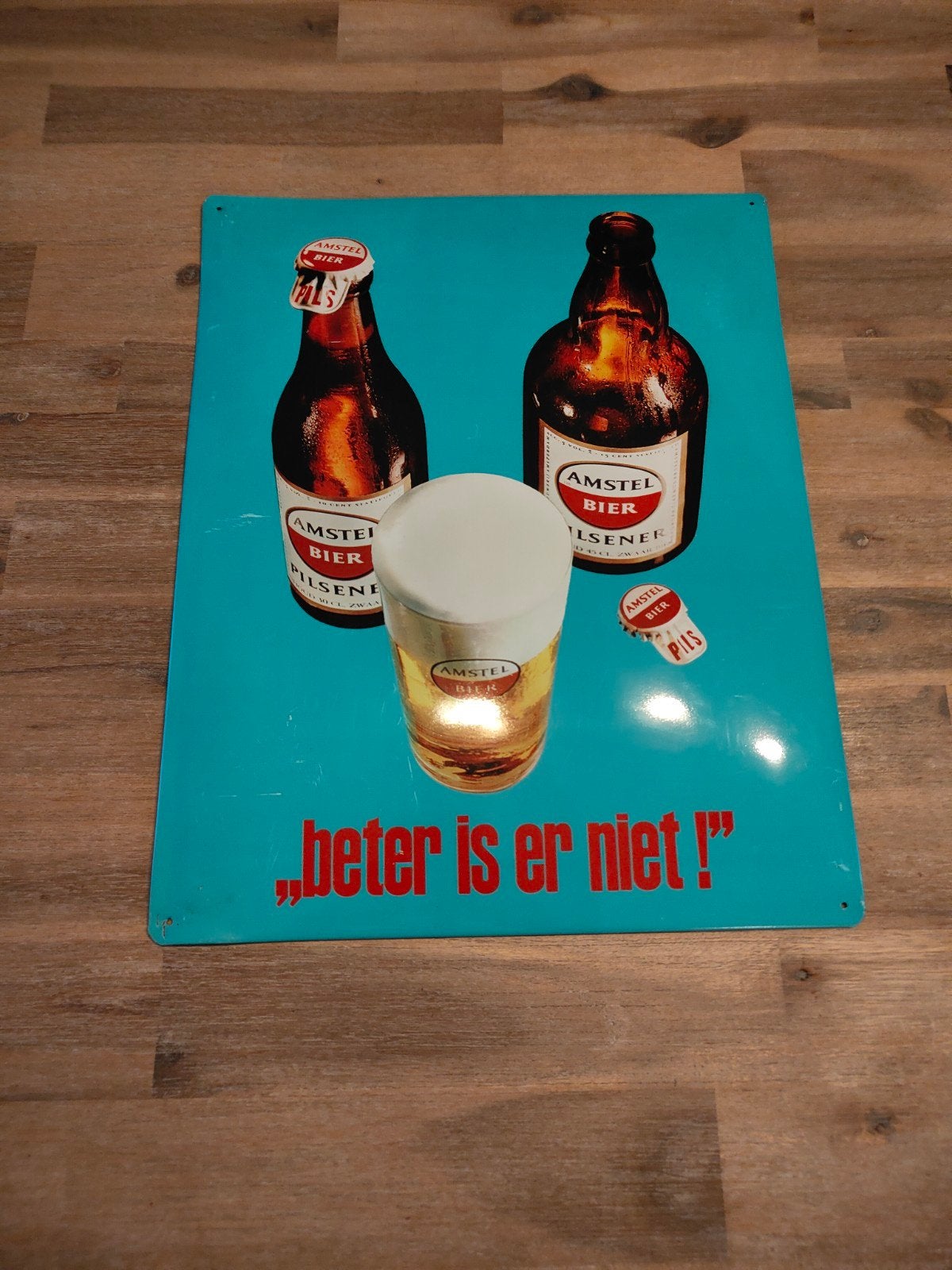 Vintage Amstel Bier Reclamebord - "Beter is er niet!", Verzamelen, Merken en Reclamevoorwerpen, Gebruikt, Reclamebord, Ophalen of Verzenden
