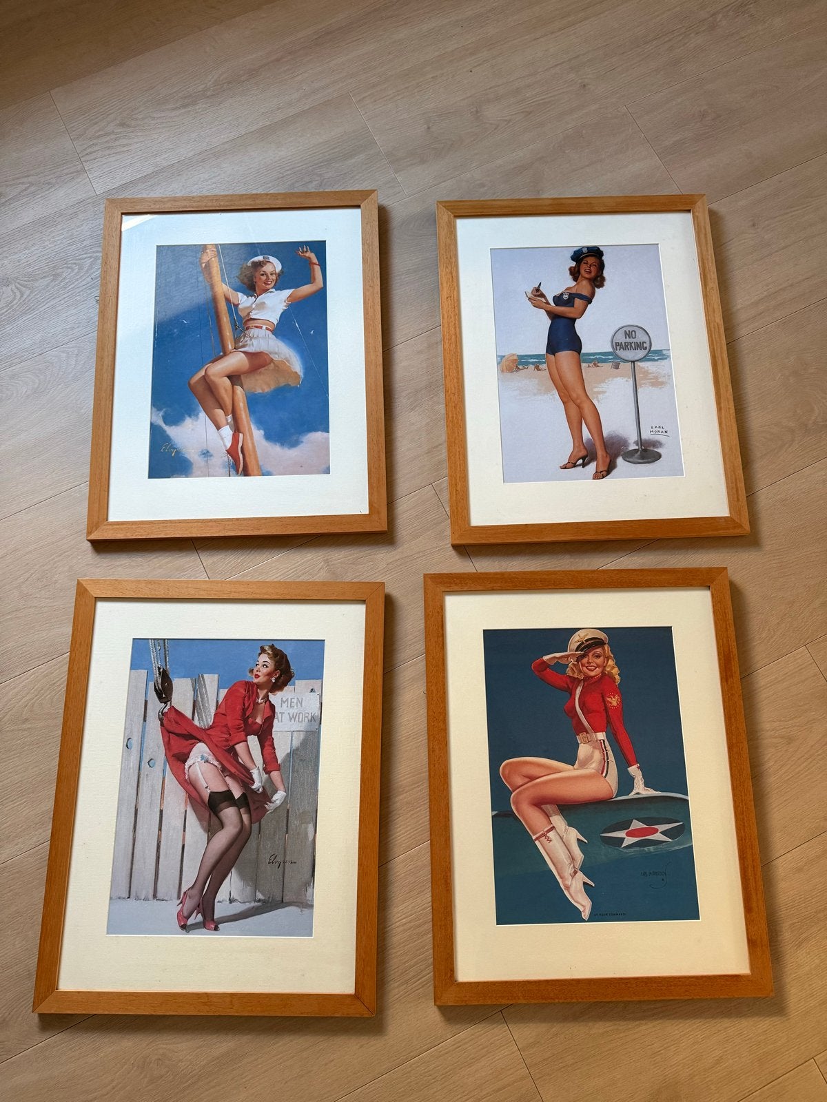 Set van 4 ingelijste Pin-up Art Prints Marilyn Monroe, Antiek en Kunst, Portret of Personen, Ophalen of Verzenden, Print, Papier