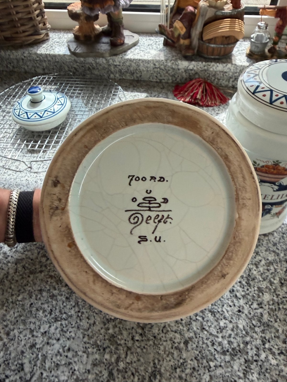 Set van 3 antieke Delfts aardewerk apothekerspotten, Ophalen