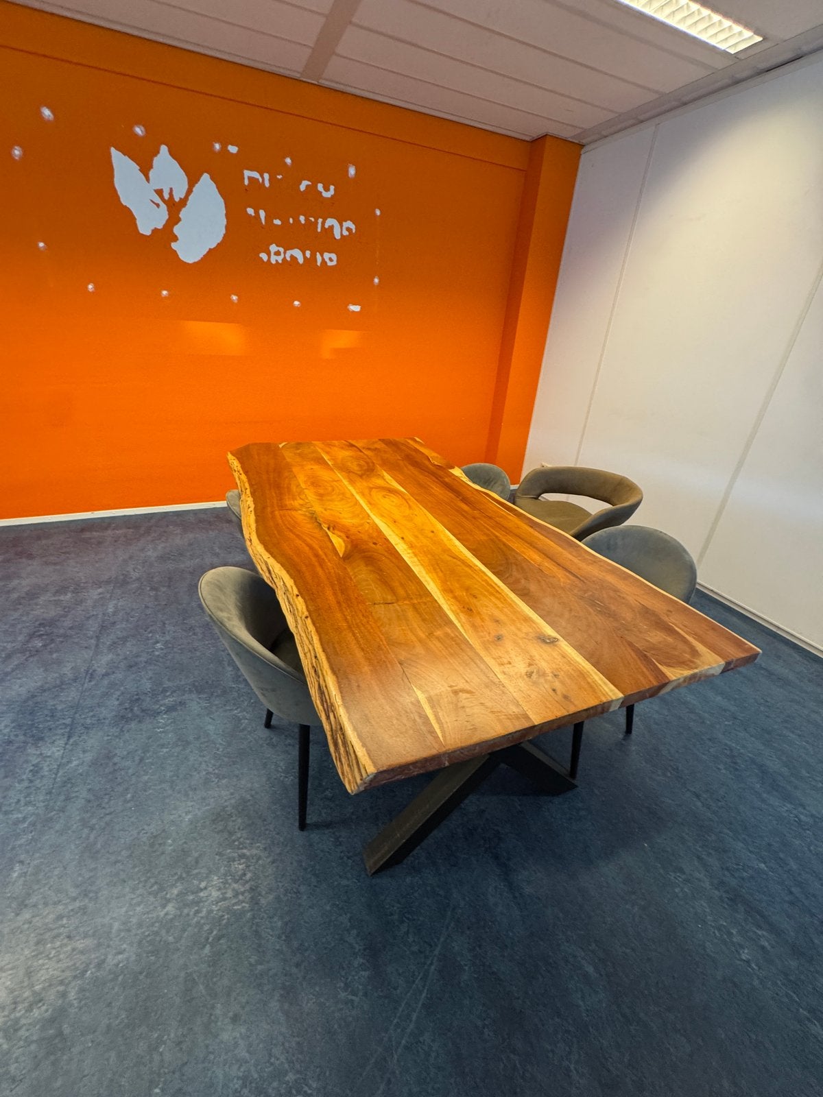 2 meter Robuuste houten tafel met metalen onderstel, Huis en Inrichting, Tafels | Eettafels, Ophalen, Gebruikt, 100 tot 150 cm