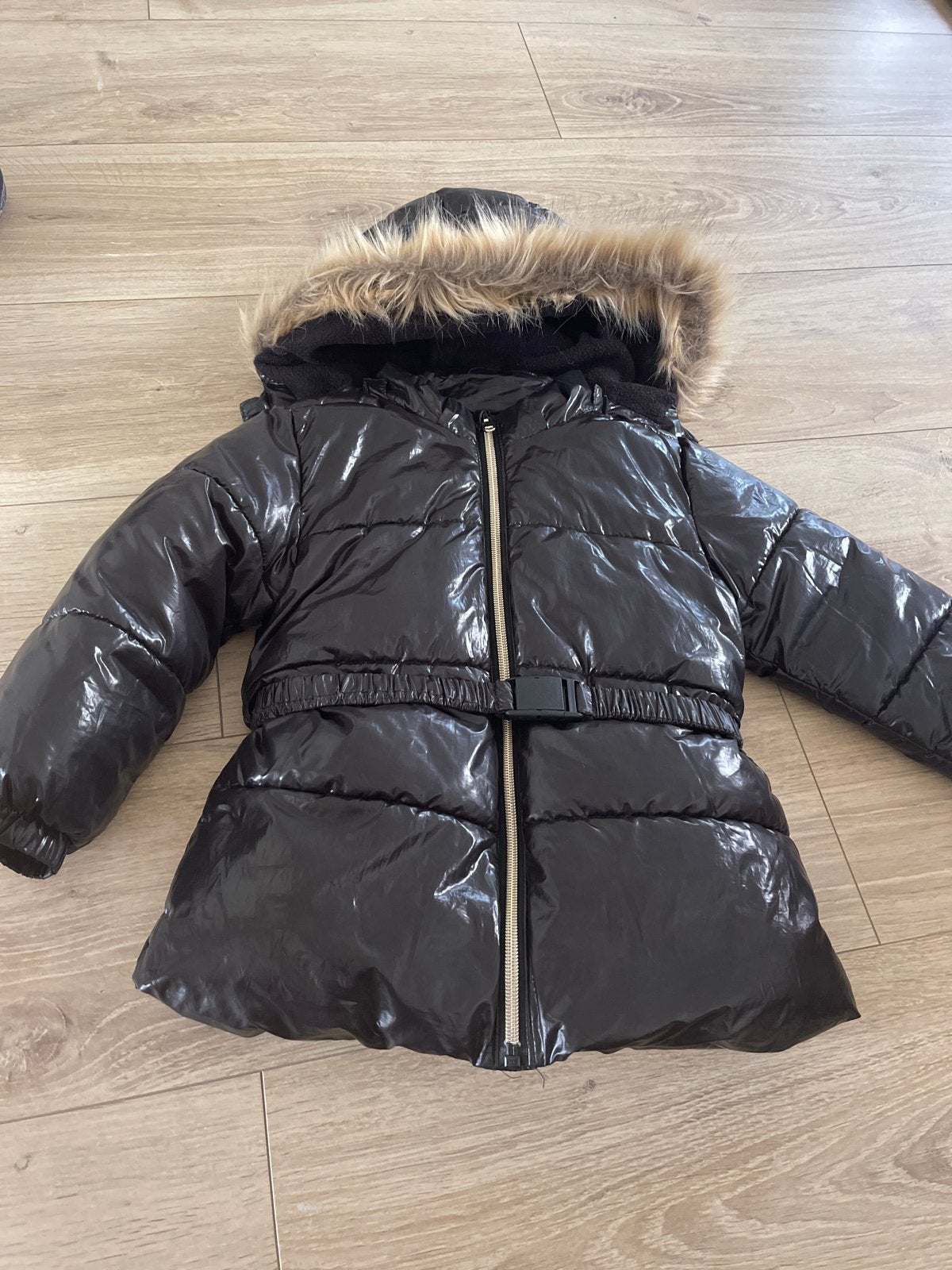 Zwarte meisjes jas maat 98 met bontkraag, Ophalen, Gebruikt, Meisje, Jas