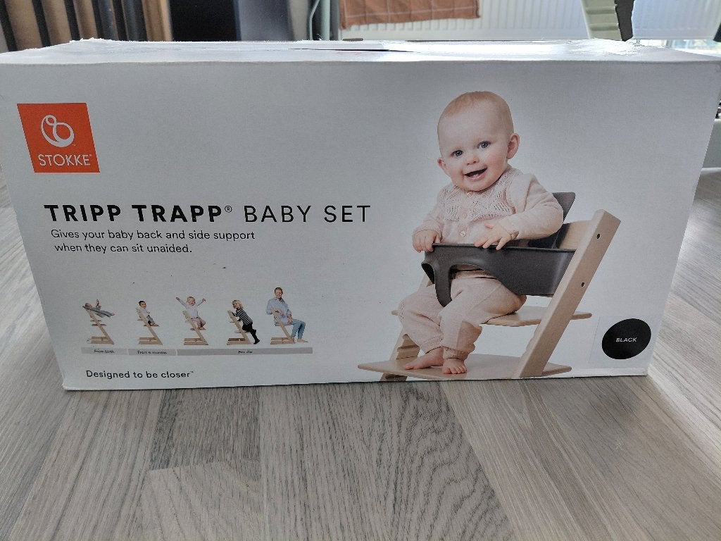 Tripp trapp babyset (zwart), Ophalen of Verzenden, Zo goed als nieuw, Meegroeistoel