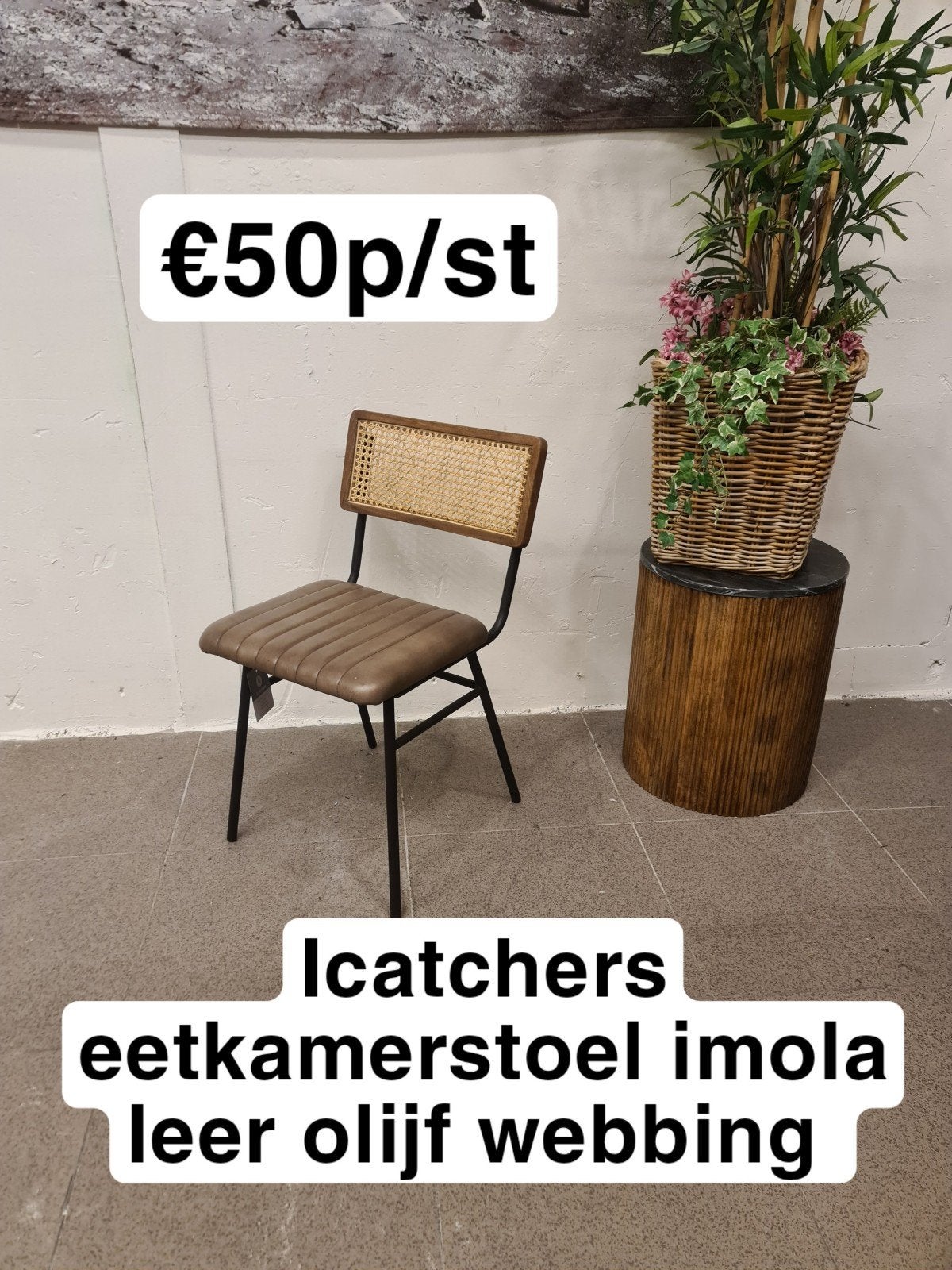 nieuwe icatchers eetkamerstoel Imola leer olijf webbing €50, Ophalen, Overige kleuren, ., Nieuw