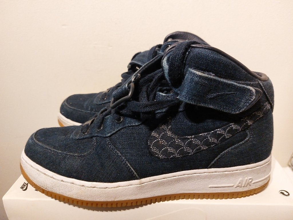 nike ID jeans gumzool airforce 1 mid maat 44, Blauw, Nike Air, Ophalen of Verzenden, Sneakers of Gympen