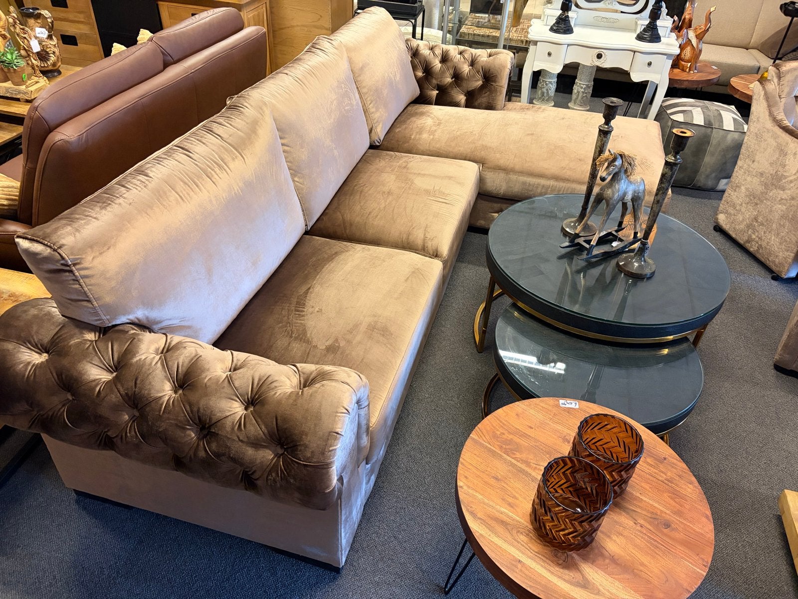 Luxe Hoekbank Fluweel Bruin - Zo goed als nieuw, Huis en Inrichting, 250 tot 300 cm, 100 tot 125 cm, Hoekbank, Ophalen of Verzenden