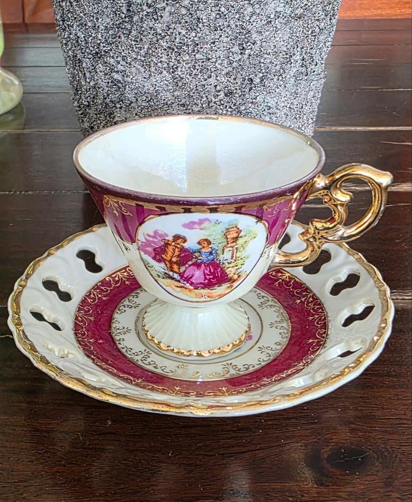 Vintage Trèves Porseleinen Kop en Schotel - Barok Stijl, Antiek en Kunst, Ophalen of Verzenden