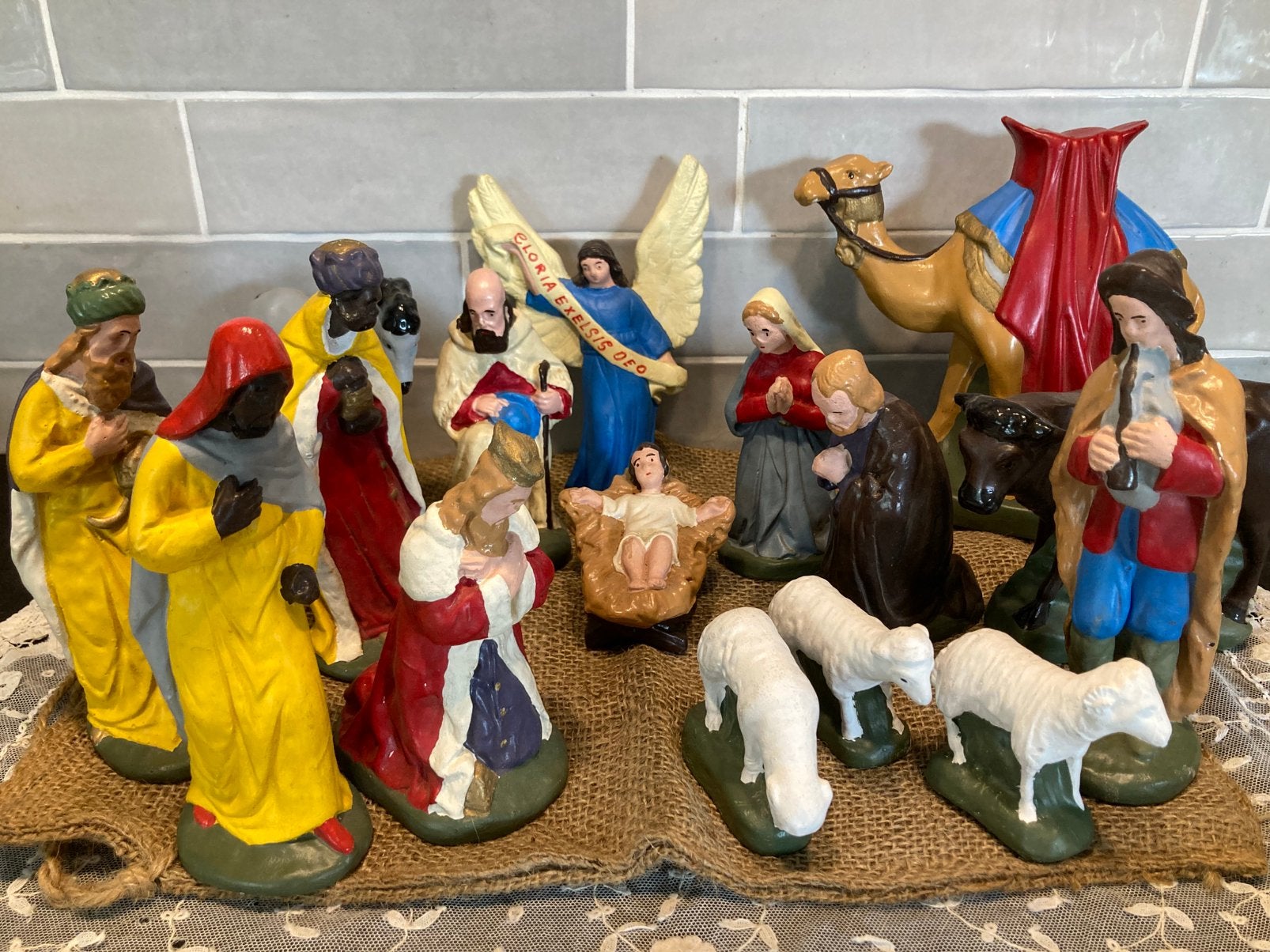 Vintage jaren 30 kerststal beeldjes (260725s), Ophalen of Verzenden, Gebruikt