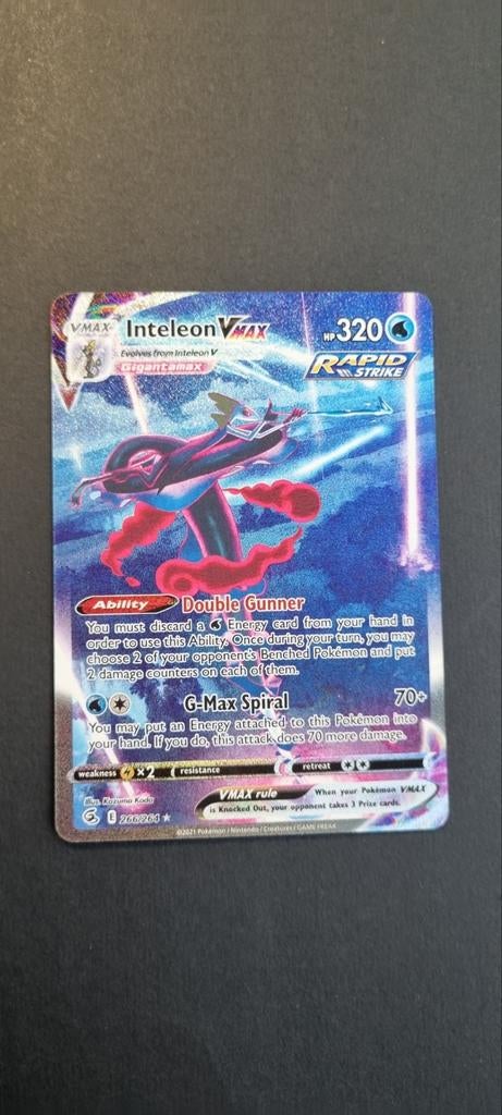 Inteleon VMAX 266/264 Fusion Strike Pokémon Kaart, Hobby en Vrije tijd, Verzamelkaartspellen | Pokémon, Ophalen of Verzenden, Zo goed als nieuw
