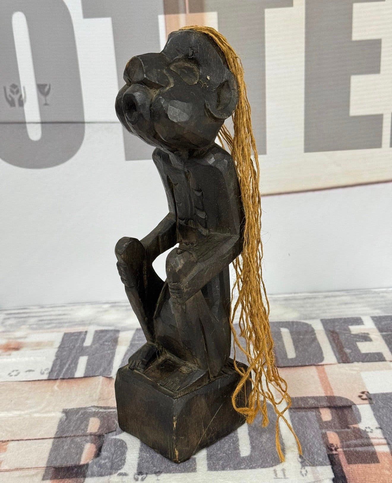 1975 - Afrika africa Senufo handgesneden Hout zittend beeld, Antiek en Kunst, Afrika, Ophalen of Verzenden, Gesneden, Hout