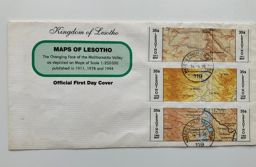 Lesotho Eerste Dag Envelop - Kaarten van Malibamatšo Vallei, Postzegels en Munten, Ophalen of Verzenden, Onbeschreven, Rest van de wereld