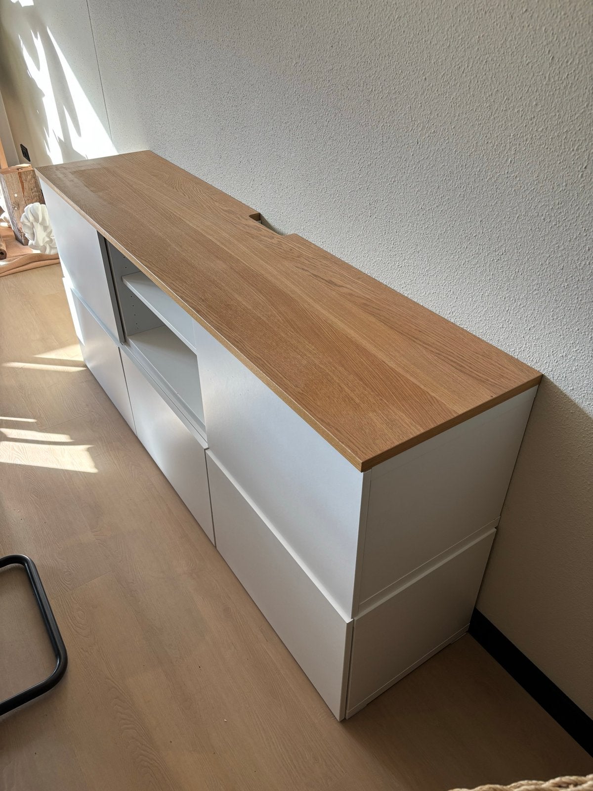 IKEA Besta TV meubel met lades en houten blad, Ophalen, Gebruikt, 150 tot 200 cm, Minder dan 100 cm