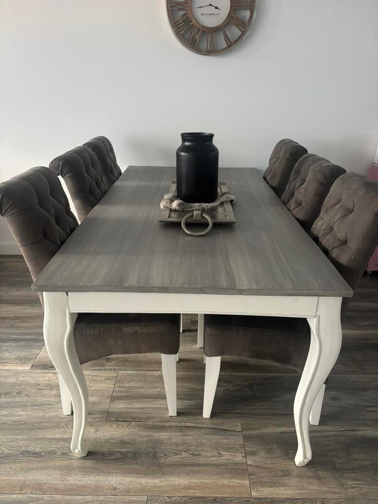 Landelijke brocante eet en salontafel + sidetable + stoelen, Huis en Inrichting, Complete inboedels, Ophalen
