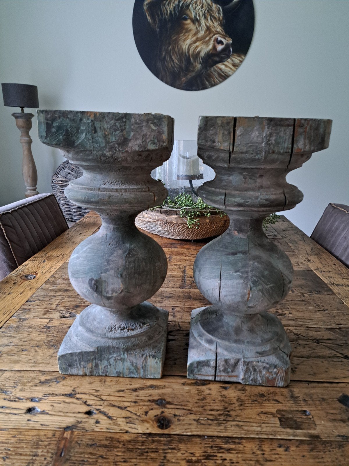 grote balusters.€100,- per 2, Huis en Inrichting, Woonaccessoires | Kandelaars en Kaarsen, Ophalen, Gebruikt, Hout, 41 cm