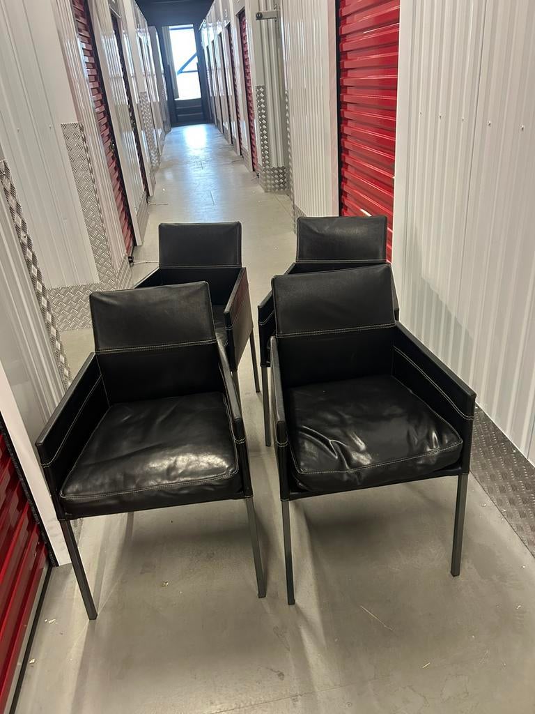Karl-Friedrich Förster Design Set 4 stoelen, Ophalen, Zwart, Leer, Zo goed als nieuw