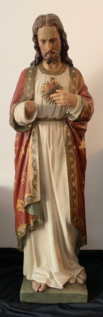 Antiek Heiligenbeeld ~ Groot Kerkbeeld ~ Heilig Hart H:140cm, Antiek en Kunst, Ophalen