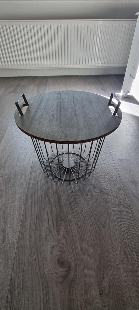 Bijzettafel draadmand met houten blad, Ophalen, Minder dan 45 cm, Minder dan 55 cm, Gebruikt