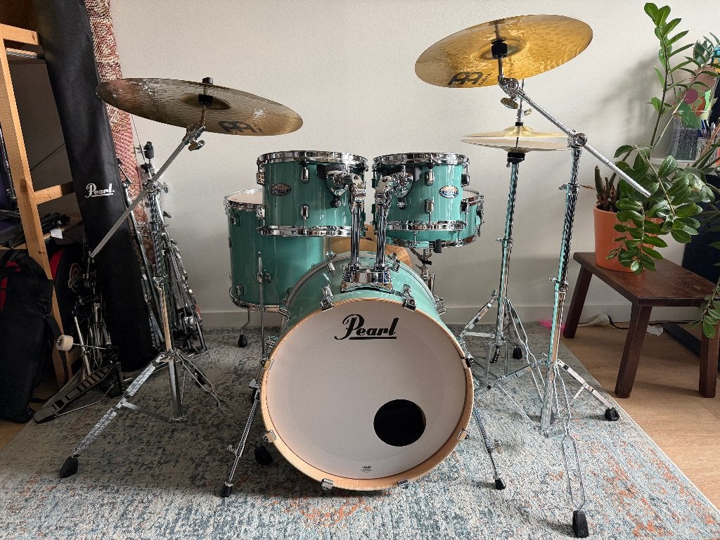Pearl Decade Maple in Ice Mint met Meinl HCS bekkens, Muziek en Instrumenten, Ophalen, Pearl, Pearl Drums, Zo goed als nieuw
