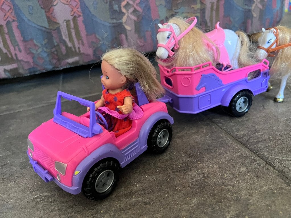 Jeep met paardentrailer en paarden voor Evi-popjes, Ophalen of Verzenden, Gebruikt, Overige typen
