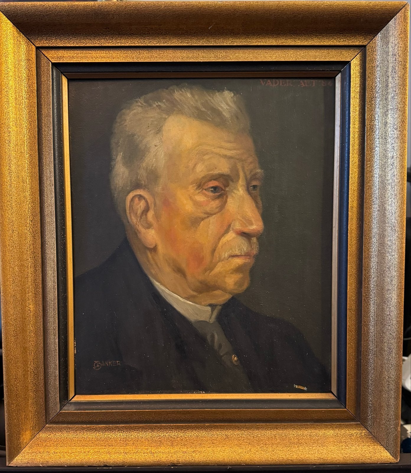 Schilderij Portret door Charles Bakker Gesigneerd 'Vader', Ophalen, Doek, Portret of Personen, Realistisch